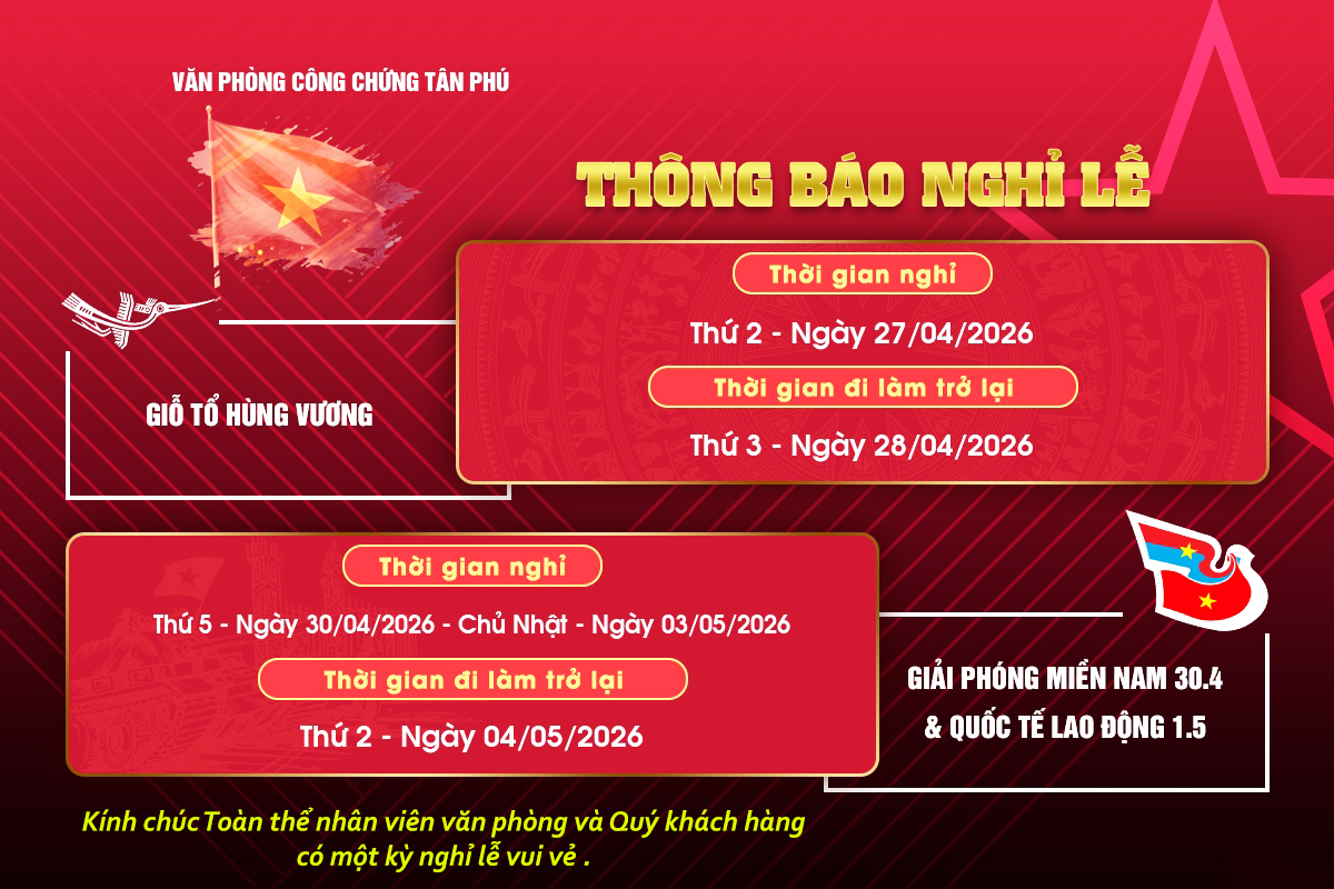 THÔNG BÁO NGHỈ LỄ GIỔ TỔ HÙNG VƯƠNG VÀ GIẢI PHÓNG MIỀN NAM 30/4 - QUỐC TẾ LAO ĐỘNG 1/5