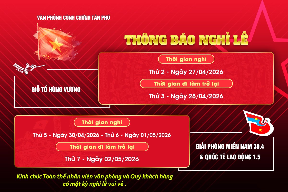 THÔNG BÁO NGHỈ LỄ GIỔ TỔ HÙNG VƯƠNG VÀ GIẢI PHÓNG MIỀN NAM 30/4 - QUỐC TẾ LAO ĐỘNG 1/5