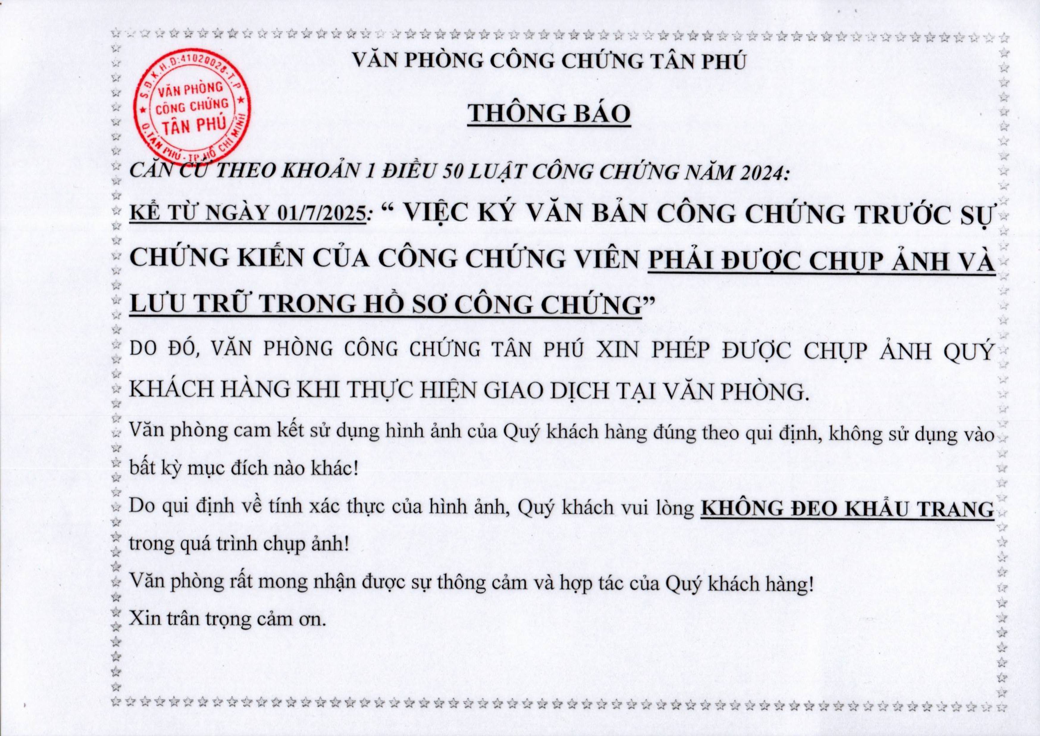 THÔNG BÁO LUẬT CÔNG CHỨNG KỂ TỪ NGÀY 01/07/2025